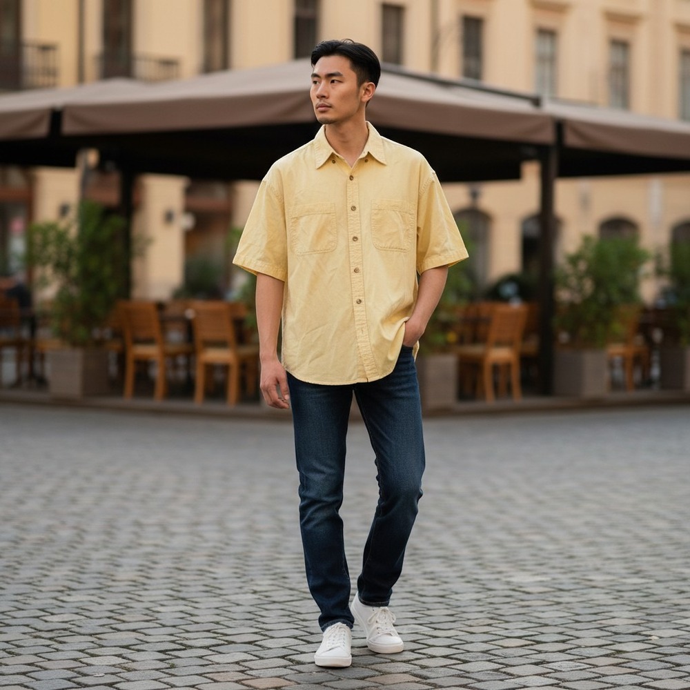 Scandia Woods Button Down Shirt XL Yellow Excellent Short Sleeve Cotton Twill